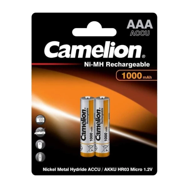 Аккумулятор бытовой Camelion HR03 AAA BL2 NI-MH 1000mAh (2/24/480/17280)