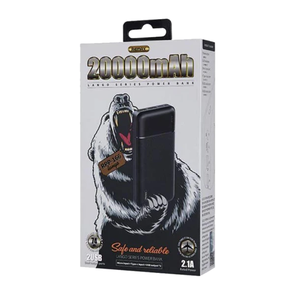 Внешний аккумулятор Remax RPP-166 20000mAh 2.1A 2USB/Type-C черный (1/16)