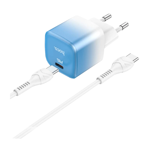 Сетевое З/У HOCO C110A 2Type-C 18W с кабелем Type-C-Lightning белый (1/20/120)