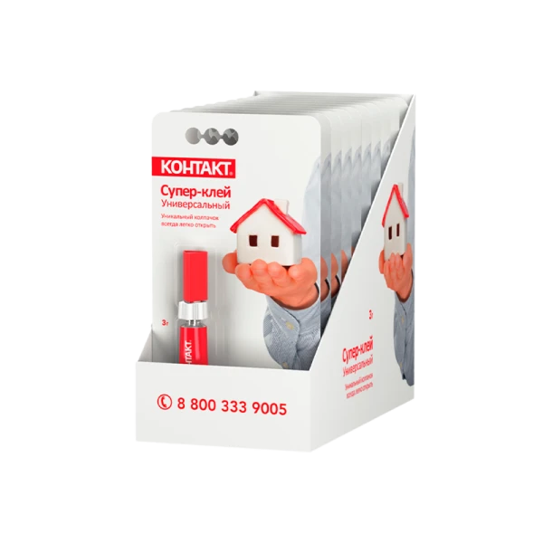 Супер-клей Контакт 3г универсальный BOX24 шоу-бокс (24/480)