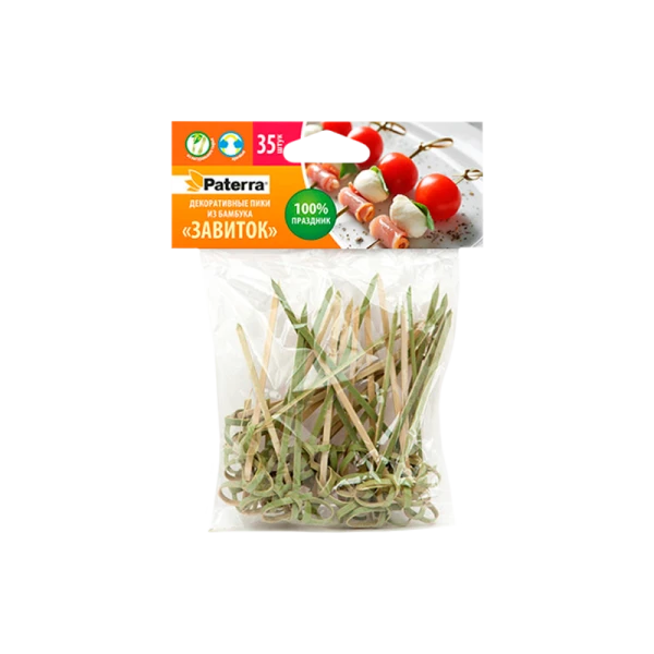 Декоративные пики "ЗАВИТОК", из бамбука, 90 мм, 35 шт/уп, PATERRA (1/100)