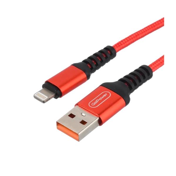 *Кабель GoPower GP02L USB (m)-Lightning (m) 1.0м 2.4A нейлон красный (1/200/800) 