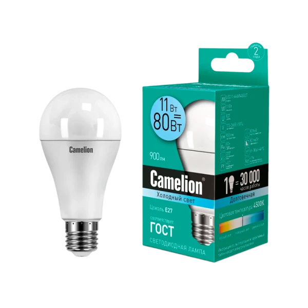 Лампа светодиодная Camelion A60 E27 11W 84К 170-265V груша матовая