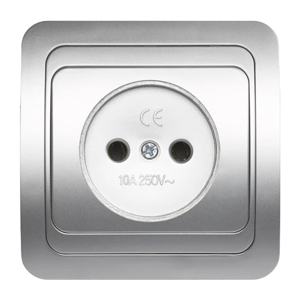 Розетка Smartbuy 1-местная без заземления 10А серебро "Марс"