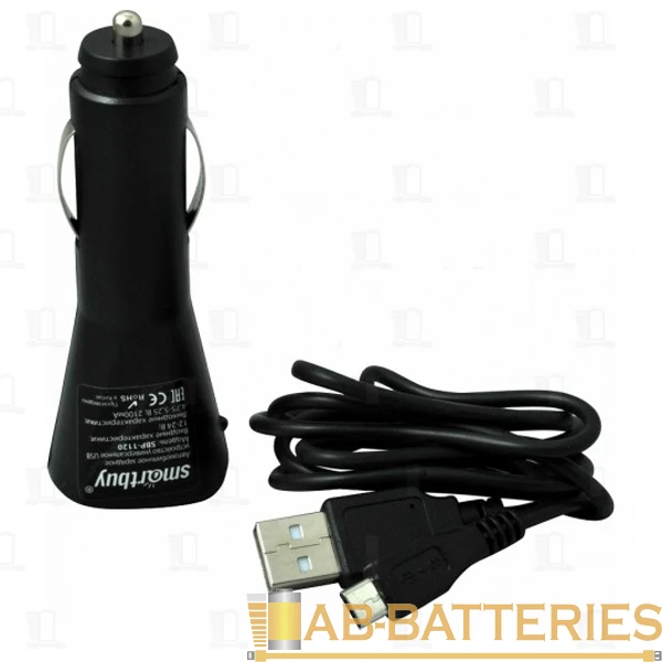 Автомобильное З/У Smartbuy Nova 1USB 2.1A с кабелем microUSB черный (1/100)