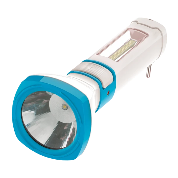 *Фонарь туристический Космос 7023 3W 1LED+COB от аккумулятора прямая подзарядка голубой (1/36/72) 