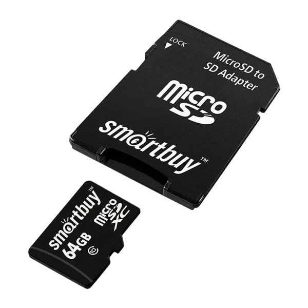 Карта памяти microSD Smartbuy 64GB Class10 20 МБ/сек с адаптером