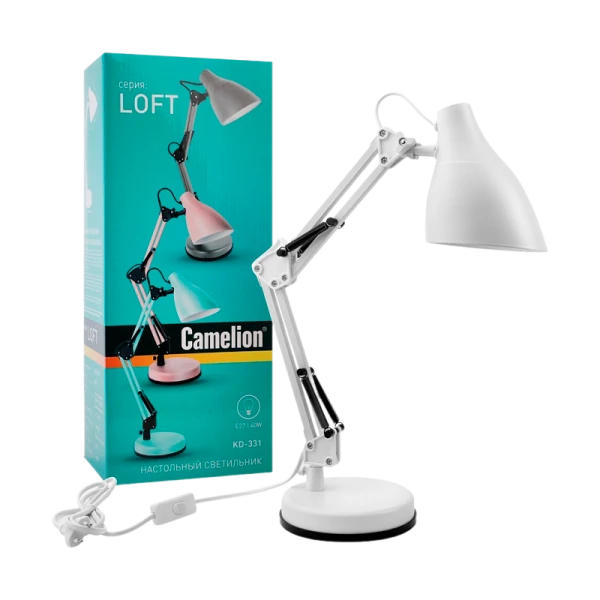 Светильник настольный Camelion KD-331 40W 230V E27 на основании белый (1/6)