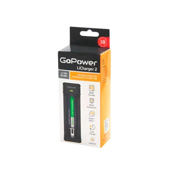 З/У для аккумуляторов GoPower LiCharger 2 Ni-MH/Ni-Cd/Li-ion/IMR 1 слот (1/100)