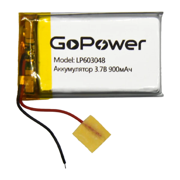 Аккумулятор Li-Pol GoPower LP603048 PK1 3.7V 900mAh с защитой (1/10/250)