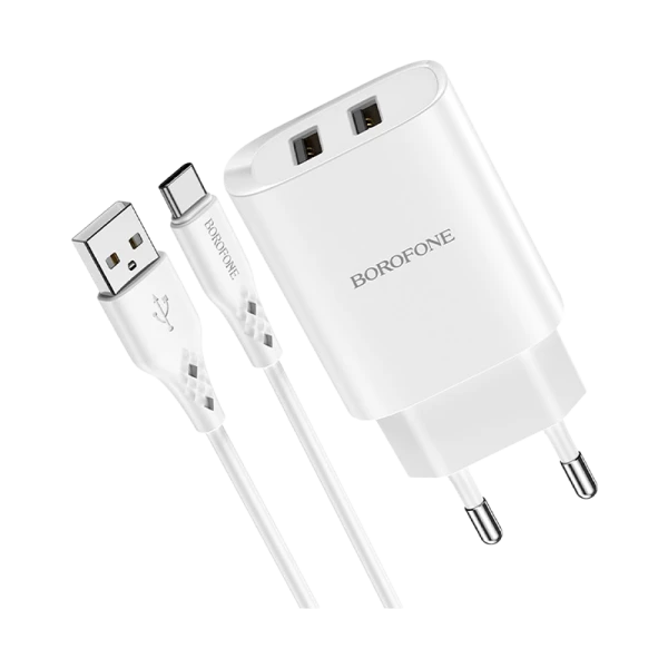 Сетевое З/У Borofone BN2 2USB 2.1A с кабелем Type-C белый (1/35/140)