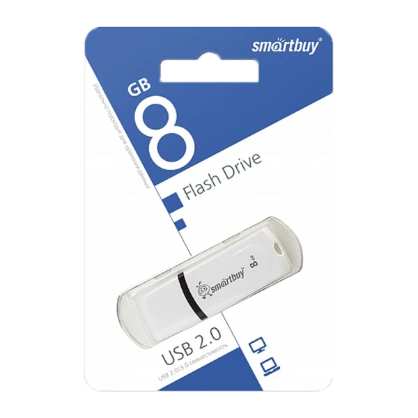 Флеш-накопитель Smartbuy Paean 8GB USB2.0 пластик белый