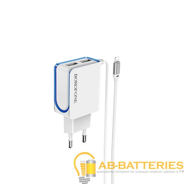 Сетевое З/У Borofone BA35 2USB 2.1A с кабелем Lightning белый (1/44/176)