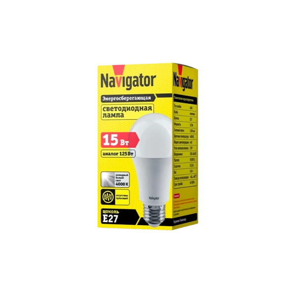 Лампа люминесцентная Navigator SFW10 E27 15W 4000К 230V спираль (1/12/108)