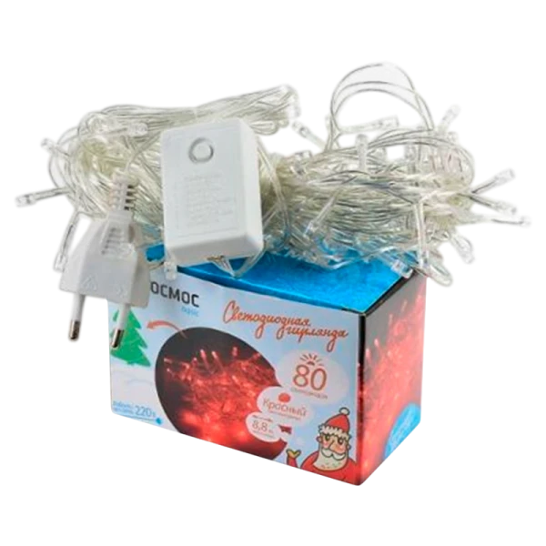 Гирлянда Космос 80LED 8.8м лампочки нить 8 режимов красный (1/50)