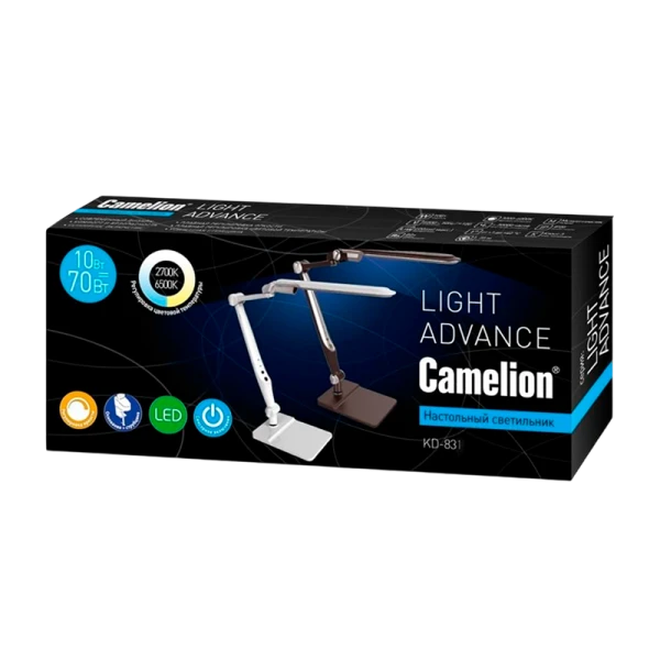 Светильник настольный Camelion KD-831 10W 230V 12LED на основании сенс. рег.ярк./цвета черный