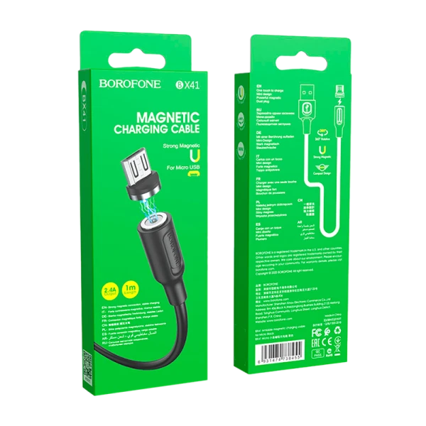 Кабель Borofone BX41 USB (m)-microUSB (m) 1.0м 2.4A ПВХ магнит черный (1/360)