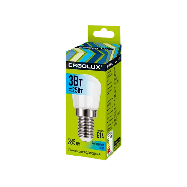 Лампа светодиодная Ergolux T26 E14 3W 4500К 220-240V для холодильника (1/10/50)