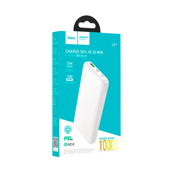 Внешний аккумулятор HOCO J87 10000mAh 20W 1USB/Type-C PD3.0 белый