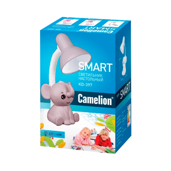 Светильник настольный Camelion KD-397 Слоник 40W 230V E27 на основании серый (1/16)