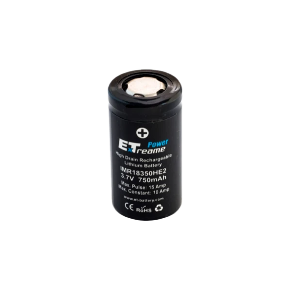 Аккумулятор ET IMR18350HE2 Deluxe Pack 2 плоский + 750mAh, Li-Ion, в пластиковом боксе на 2шт