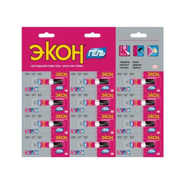 Супер-клей Экон ЭКСТРИМ 3г ГЕЛЬ BL12 (12/288/10368)