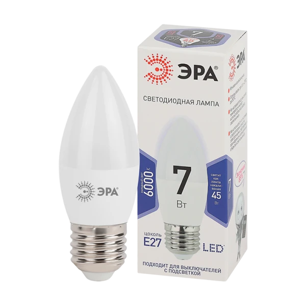 Лампа светодиодная ЭРА B35 E27 7W 6000К 170-265V свеча