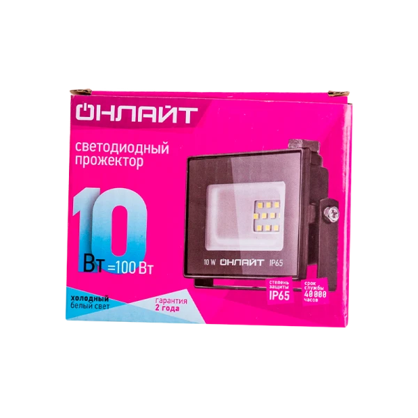 Прожектор светодиодный Онлайт 10W 230V IP65 4000К нейтральный черный (1/80)