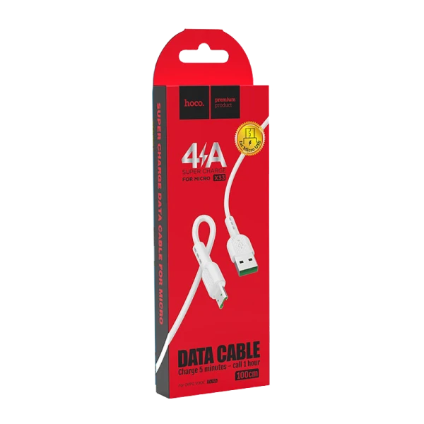 Кабель HOCO X33 USB (m)-microUSB (m) 1.0м 4.0A ПВХ белый (1/33/330)