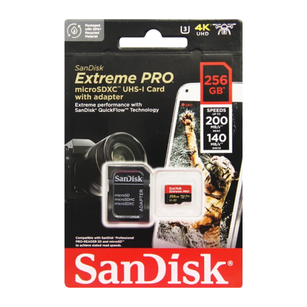 Карта памяти microSD SanDisk Extreme Pro 256GB Class10 A2 UHS-I (U3) 200 МБ/сек CN (Китай) с адаптер
