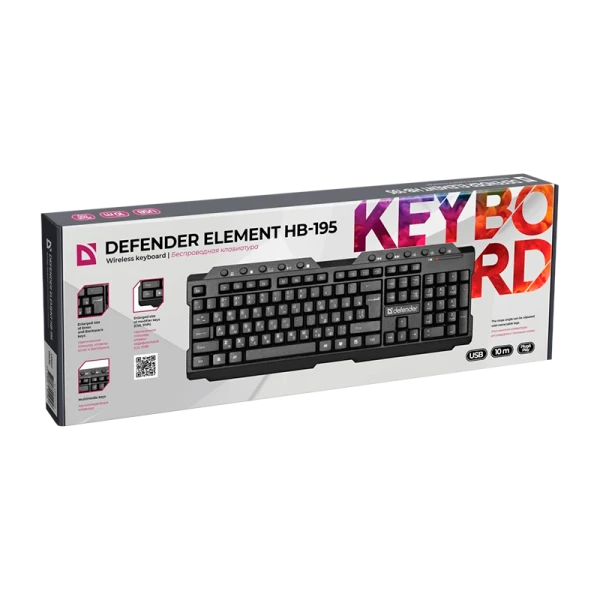 Клавиатура беспроводная Defender HB-195 Element классическая USB мультимед. черный (1/20)