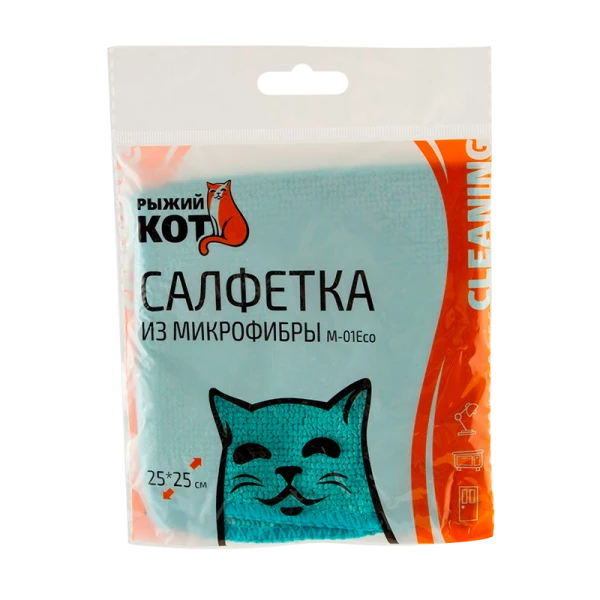 Салфетка Рыжий кот М-01Есо 25х25см микрофибра бирюзовый (1/40/200)