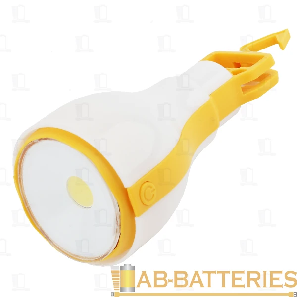 Фонарь туристический Трофи KB-301 COB от батареек белый желтый (1/25/50)