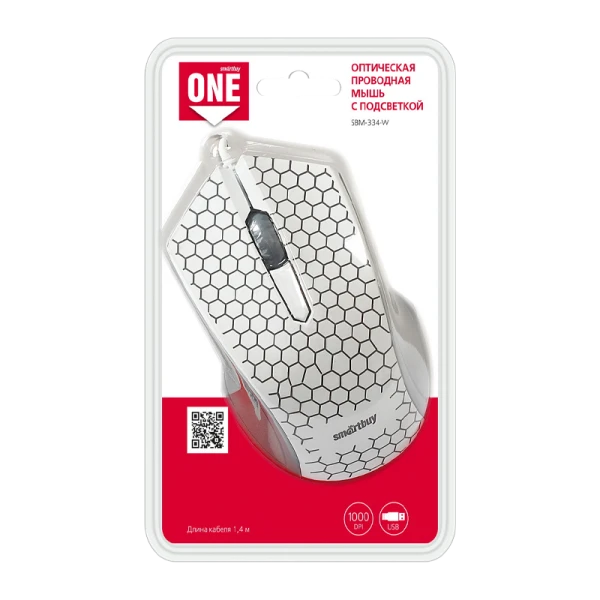 Мышь проводная Smartbuy 334 ONE классическая USB белый (1/40)