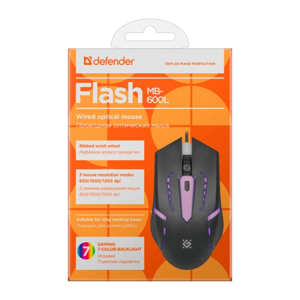 Мышь проводная Defender MB-600L Flash классическая USB черный (1/40)