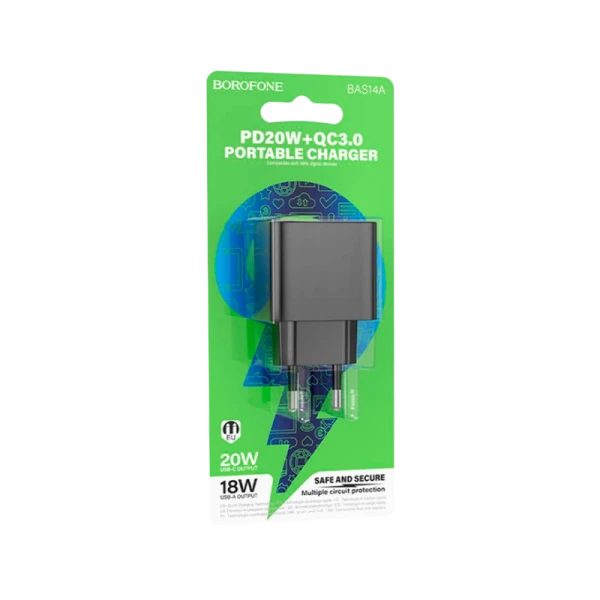 Сетевое З/У Borofone BAS14A 1USB/Type-C 3.0A 20W черный (1/64/256)