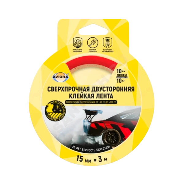 Клейкая лента Aviora 15*3мм двусторонняя акрил каучук прозрачный (1/36)