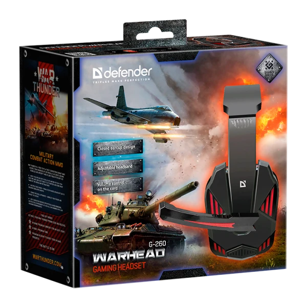 Наушники полноразмерные Defender G-260 Warhead с микр. игровые черный красный (1/20)