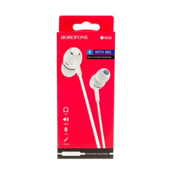 Наушники внутриканальные Borofone BM36 с микр. белый (1/34/136)