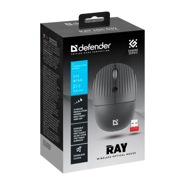 Мышь беспроводная Defender MM-032 RAY USB черный (1/80)