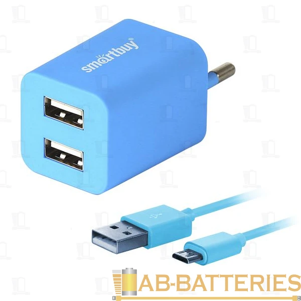 Сетевое З/У Smartbuy TRAVELER Combo 2USB 2.0A с кабелем microUSB синий (1/60)