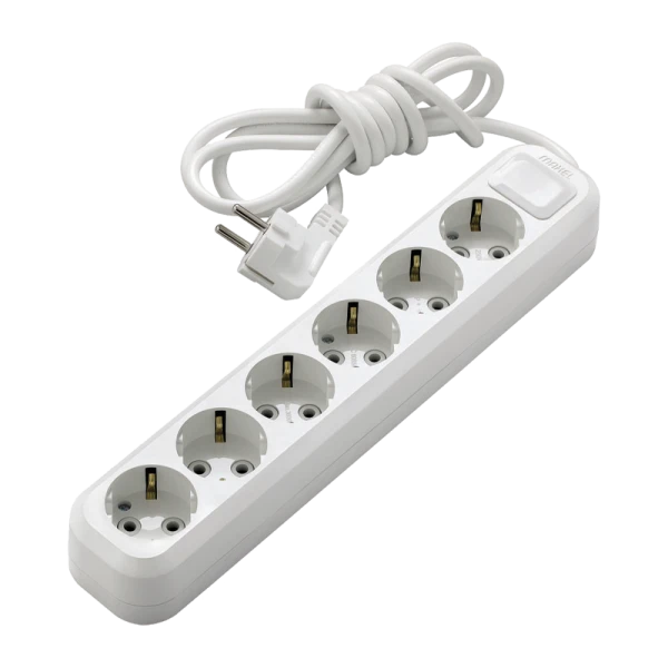 Удлинитель Makel 6р.С/З 16A 2.0м 2x1мм² IP20 белый MGP182 (1/12)