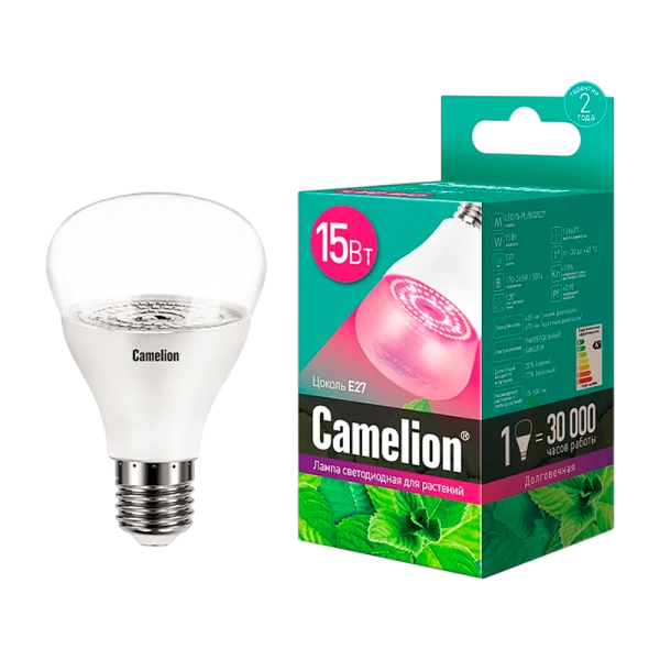 Лампа светодиодная Camelion 15W 220-240V груша ФИТО для аквариумов и растений прозрачная (1/20)