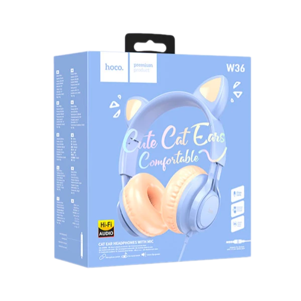 Наушники полноразмерные HOCO W36 Cat ear с микр. голубой (1/30)