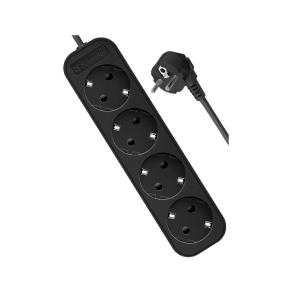 Удлинитель Defender M418 4р.С/З 10A 1.8м черный (1/45)