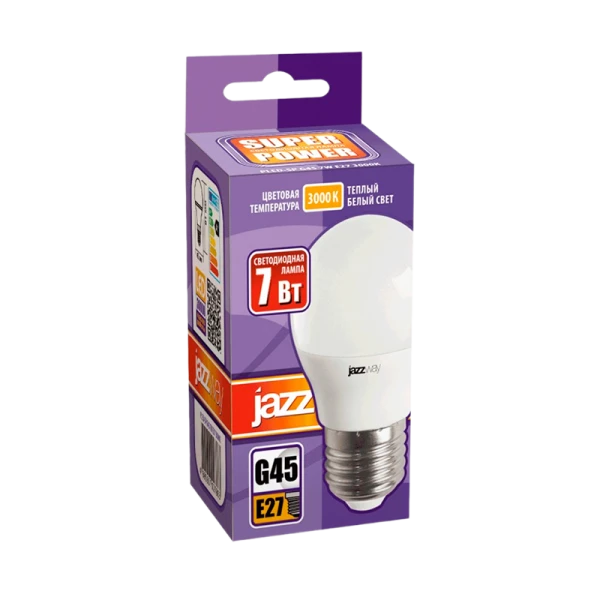 Лампа светодиодная JAZZway G45 E27 7W 3000К 230V шар матовая (1/10/100)