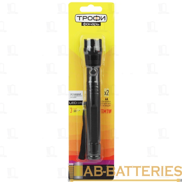 Фонарь универсальный Трофи TM1W 1W 1LED от батареек черный (1/24/144)