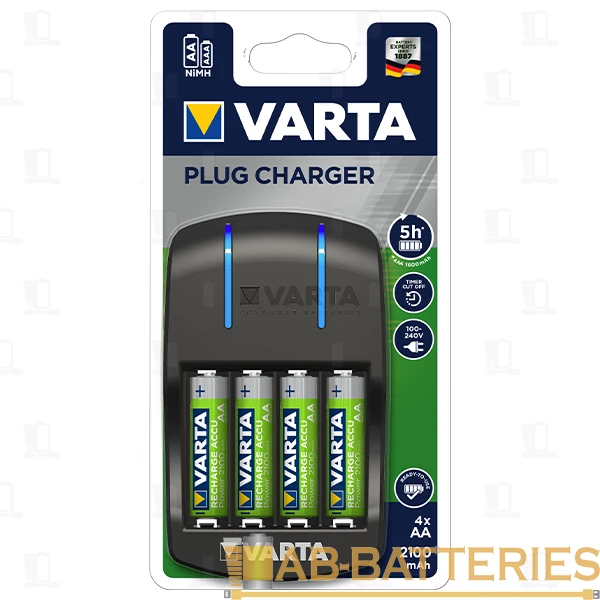 З/У для аккумуляторов Varta Plug Charger (57647) AA/AAA 4 слота +4AA 2100mAh