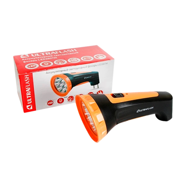 Фонарь туристический Ultraflash LED3807M 0.6W 7LED от аккумулятора IP22 прямая подзарядка черный жел