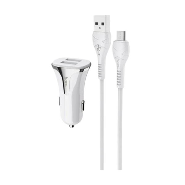 Автомобильное З/У HOCO Z31 2USB 3.4A QC3.0 с кабелем microUSB белый (1/14/140)
